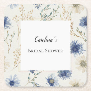 Dessous De Verre Carré Douce Mariée Fleurie Bleue Blanche