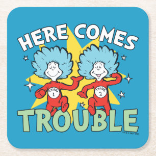 Dessous De Verre Carré Dr. Seuss   Chose Un Chose Deux Les Ennuis Arriven