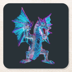 Dessous De Verre Carré Dragon à feu bleu Imaginaire
