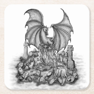 Dessous De Verre Carré Dragon avec Zombie