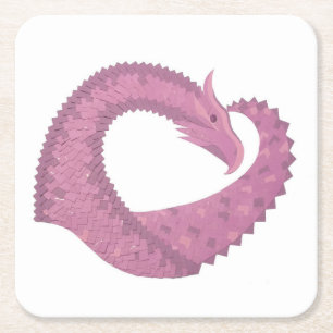 Dessous De Verre Carré Dragon cardiaque mauve sur blanc