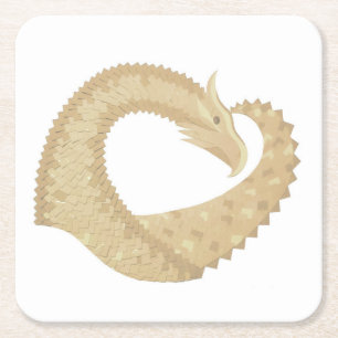 Dessous De Verre Carré Dragon de coeur de grès sur blanc