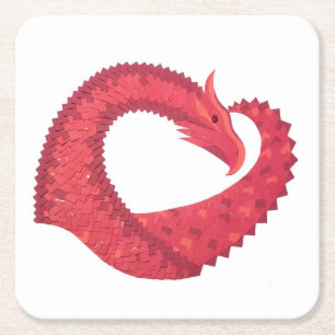 Dessous De Verre Carré Dragon de coeur rouge en blanc