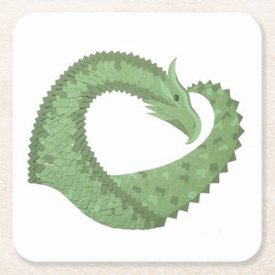 Dessous De Verre Carré Dragon de coeur vert olive blanc
