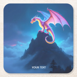 Dessous De Verre Carré Dragon Fantastique Mignon Enveloppé de Brume