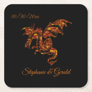 Dessous De Verre Carré Dragon flamboyant sur Black Personal