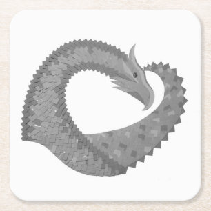 Dessous De Verre Carré Dragon gris au cœur blanc