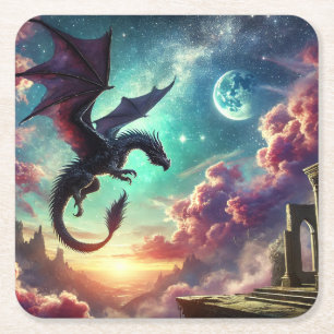 Dessous De Verre Carré Dragon noir