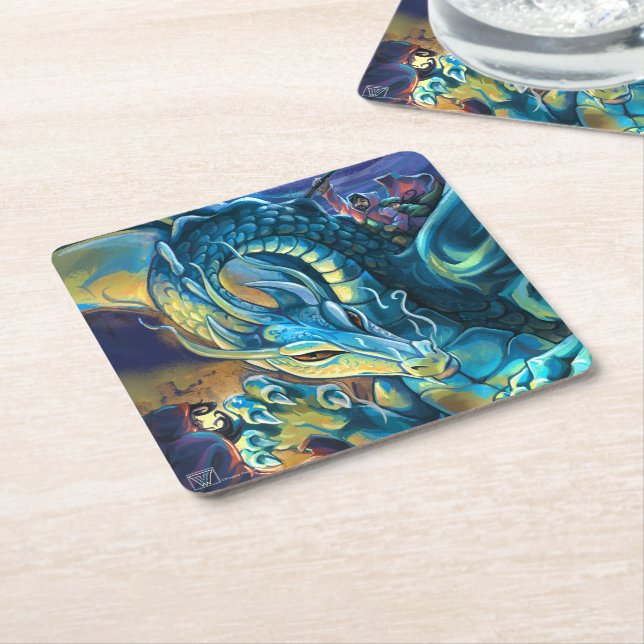Dessous De Verre Carré Dragon Rider et Sorcerer (Incliné)