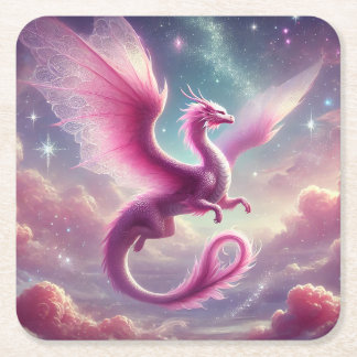 Dessous De Verre Carré Dragon rose