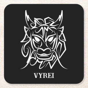 Dessous De Verre Carré Dragon tribal noir et blanc