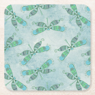 Dessous De Verre Carré Dragonflies Boho en bleu