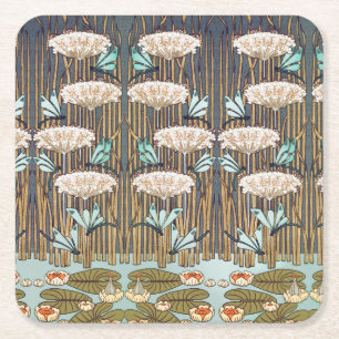 Dessous De Verre Carré Dragonflies Water Lilies Marais Art Nouveau