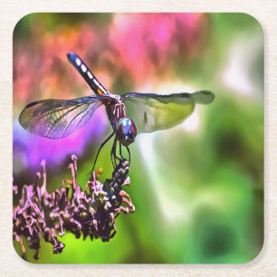 Dessous De Verre Carré Dragonfly In Green and Blue Réaliste Painting