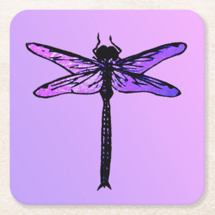 Dessous De Verre Carré Dragonfly japonaise vintage, améthyste violet