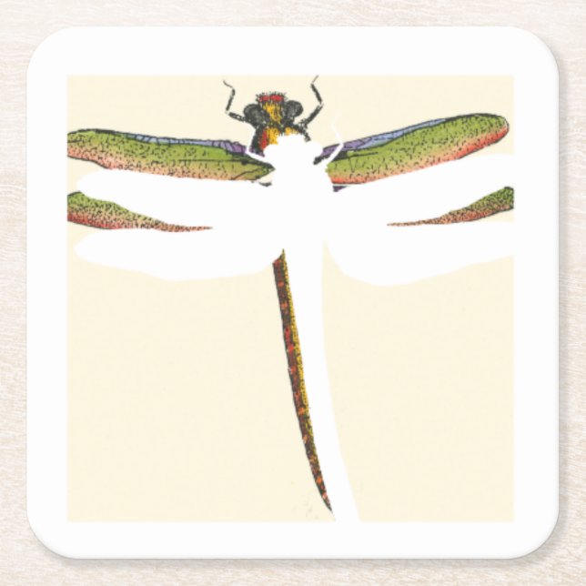 Dessous De Verre Carré Dragonfly miniature sur Arrière - plan blanc (Devant)