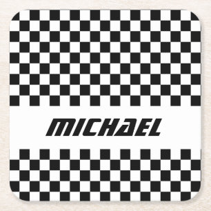 Dessous De Verre Carré Drapeau à damier noir et blanc Cool Racing Nom