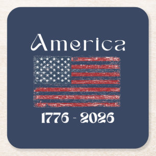 Dessous De Verre Carré Drapeau Américain 1776 à 2026 États-Unis 250e Anni