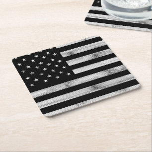 Dessous De Verre Carré Drapeau américain Bois rustique Noir Blanc Patriot