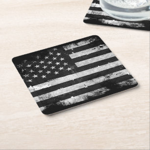 Dessous De Verre Carré Drapeau américain grunge noir et blanc