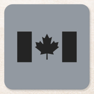 Dessous De Verre Carré Drapeau canadien en noir