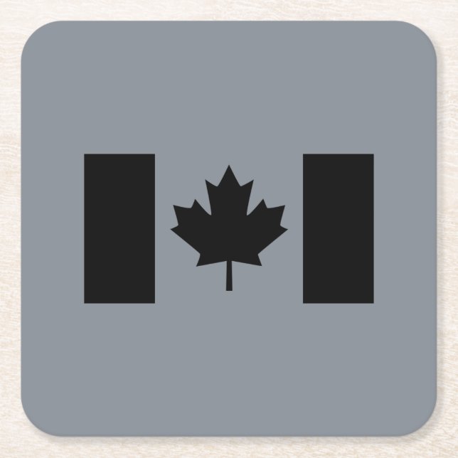 Dessous De Verre Carré Drapeau canadien en noir (Devant)