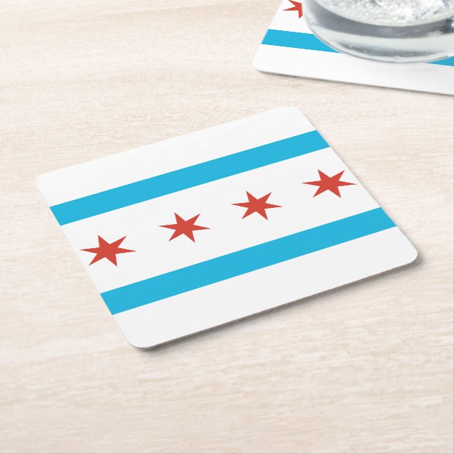 Dessous De Verre Carré Drapeau de Chicago (Incliné)