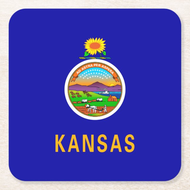 Dessous De Verre Carré Drapeau de l'État du Kansas (Devant)