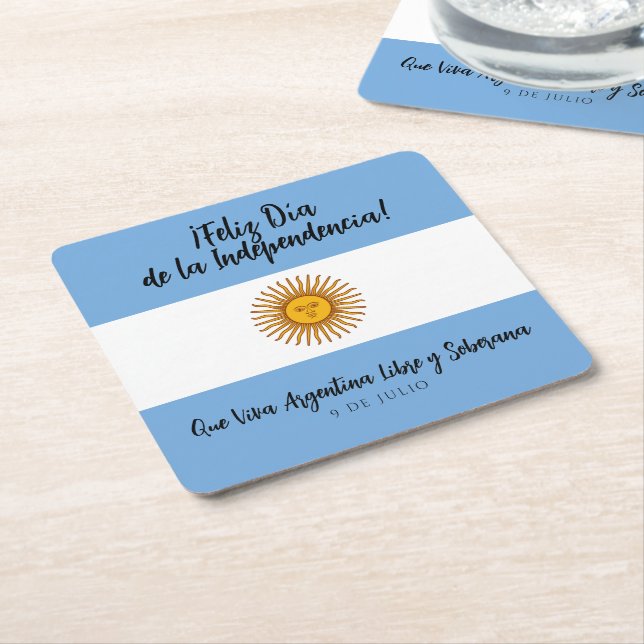 Dessous De Verre Carré Drapeau de l'indépendance de l'Argentine (Incliné)