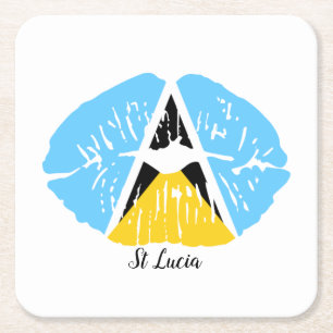 Dessous De Verre Carré Drapeau de Sainte-Lucie lèvres 