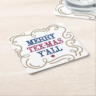 Dessous De Verre Carré Drapeau d'Etat Rouge et Bleu Merry Tex-Mas Y'all