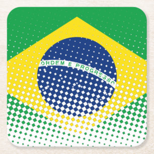 Dessous De Verre Carré Drapeau Du Brésil Avec Effet Halftone
