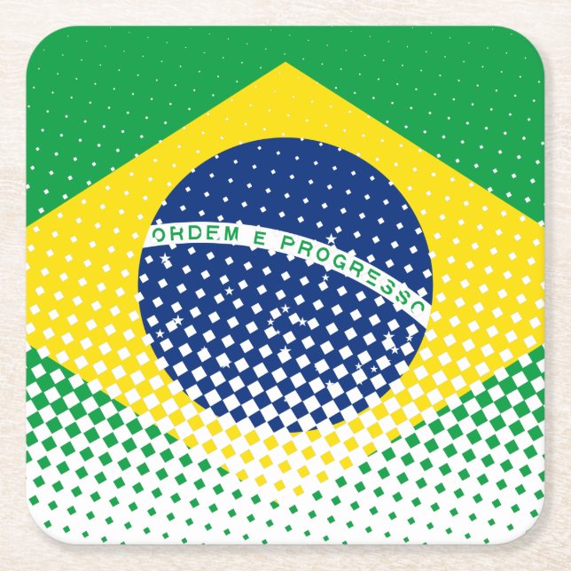 Dessous De Verre Carré Drapeau Du Brésil Avec Effet Halftone (Devant)