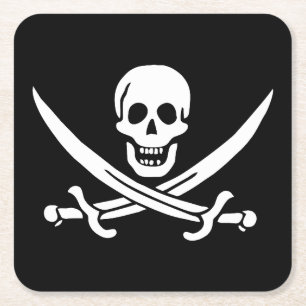 Dessous De Verre Carré Drapeau pirate crâne épées croisées