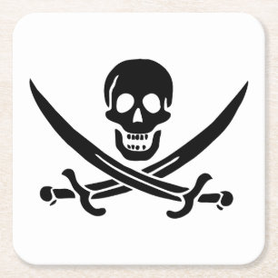 Dessous De Verre Carré Drapeau pirate crâne épées croisées
