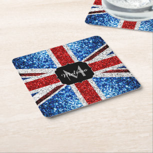 Dessous De Verre Carré Drapeau rouge bleu blanc brillant parties scintill