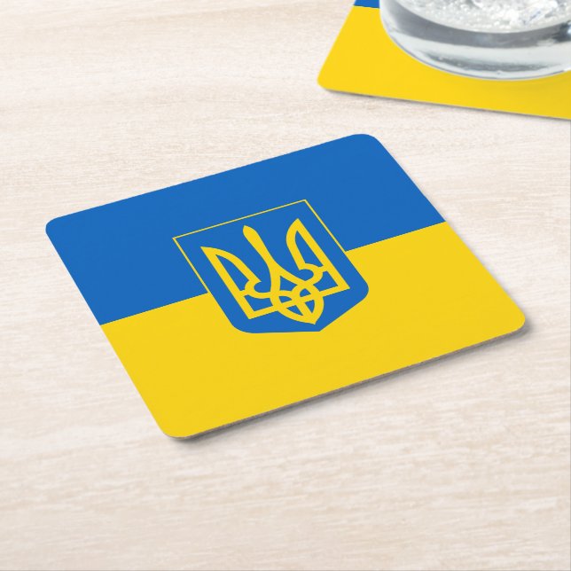 Dessous De Verre Carré Drapeau ukrainien (Incliné)