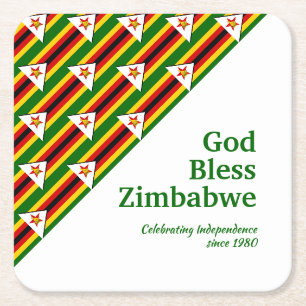 Dessous De Verre Carré DRAPEAU ZIMBABWE avec texte personnalisable DIEU B
