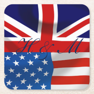 Dessous De Verre Carré Drapeaux américains et britanniques, Mariage royal