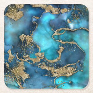 Dessous De Verre Carré DreamBlue Turquoise et Gold
