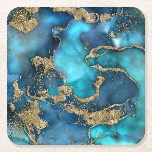 Dessous De Verre Carré DreamBlue Turquoise et Gold (Devant)