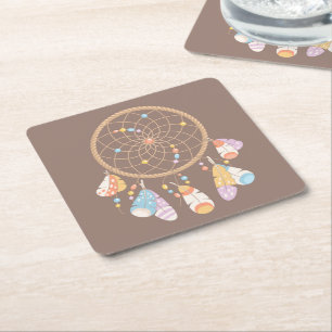 Dessous De Verre Carré Dreamcatcher de la tribu Boho Brown