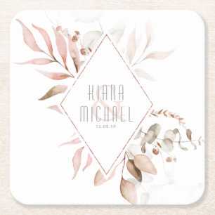 Dessous De Verre Carré Dreamy Foliage Mariage Blush Pink ID817