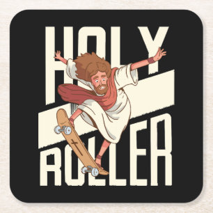 Dessous De Verre Carré Drôle Jésus patin à roulettes Holy Roller