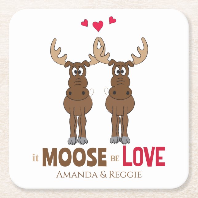 Dessous De Verre Carré Drôle Mariage mignon Humour Whimsical Moose Fun (Devant)