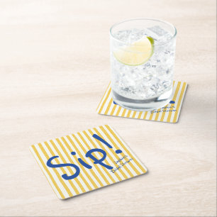 Dessous De Verre Carré Drôle Rayure Jaune Gras Bleu Sip Shower de Mariage