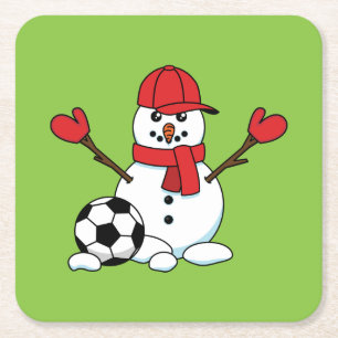 Dessous De Verre Carré Drôle Snowman avec balle de football