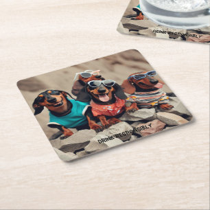 Dessous De Verre Carré Drunk Dachshunds Drink Coasters