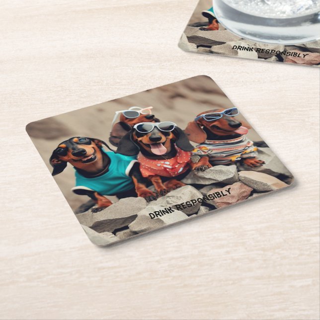 Dessous De Verre Carré Drunk Dachshunds Drink Coasters (Incliné)
