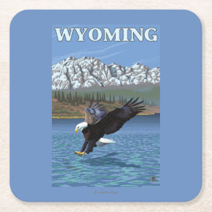 Dessous De Verre Carré Eagle chauve plongeant - le Wyoming